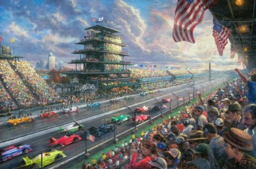 Thomas Kinkade Painting - Indy Emoción 100 años de carreras en el Indianapolis Motor Speedway Thomas Kinkade
